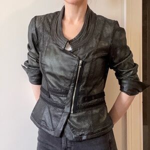 Elie Tahari Black Leather Zip Moto Jacket size small
